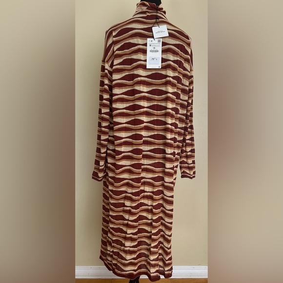 New Zara knit Wave Patterned Red and Cream Dress - Picture 4 of 6